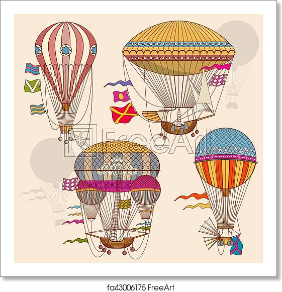 561x581 Free Art Print Of Vintage Air Balloon Vector Set Vintage Air