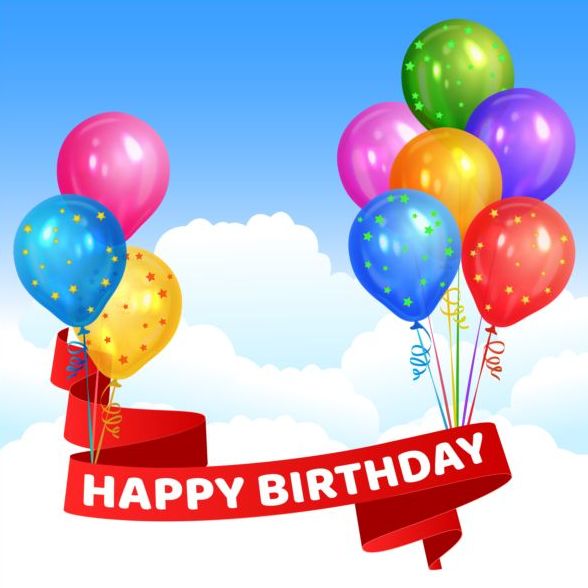 Happy Birthday Red Ribbon With Colored Balloon Vector Free Download 588x588 Happy Birthday Red Ribbon With Colored Balloon Vector Free Download