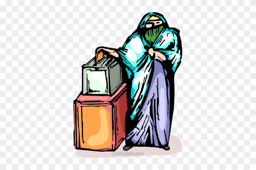 840x560 Woman Placing A Vote In A Ballot Box Royalty Free Vector