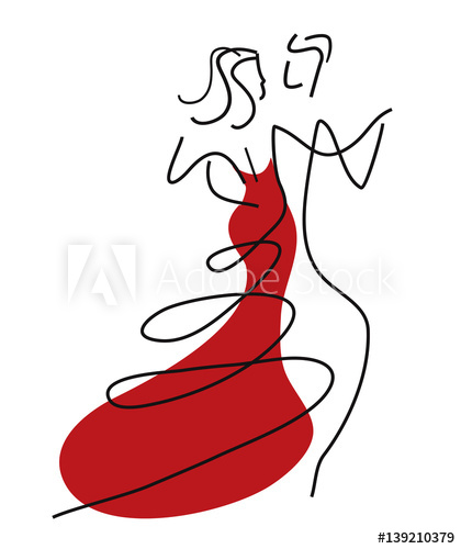 420x500 Balroom Dancers Couple Line Art Stylized Illustration Of Young