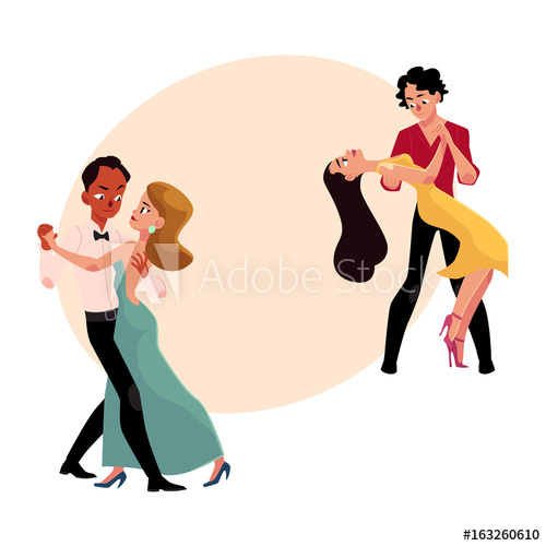 500x500 Two Couples Of Professional Ballroom Dancers Dancing, Looking