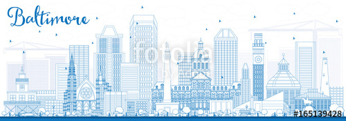 500x175 Outline Baltimore Skyline With Blue Buildings Stock Image