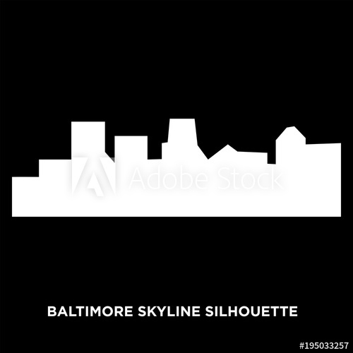 500x500 White Baltimore Skyline Silhouette On Black Background