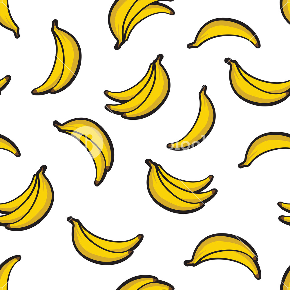 1000x1000 Ripe Bananas Bunch Isolated On White Background Pattern Vector