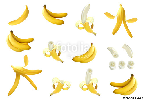 Bananas Big Vector Realistic Set Illustration Whole, Half 500x347 Bananas Big Vector Realistic Set Illustration Whole, Half