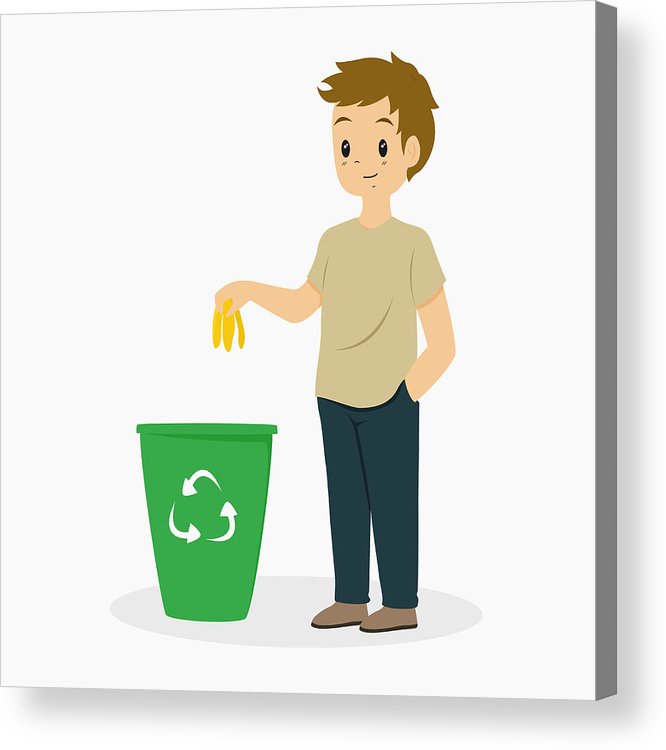 Young Man Putting Away Banana Peel Cartoon Vector Acrylic Print 666x750 Young Man Putting Away Banana Peel Cartoon Vector Acrylic Print