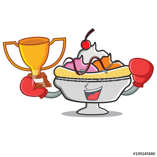500x500 Boxing Winner Banana Split Mascot Cartoon