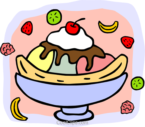 480x418 Banana Split Topped With Cherry Royalty Free Vector Clip Art