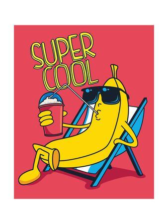 338x450 Cartoon Banana Vector Character, Milkshake Art Print