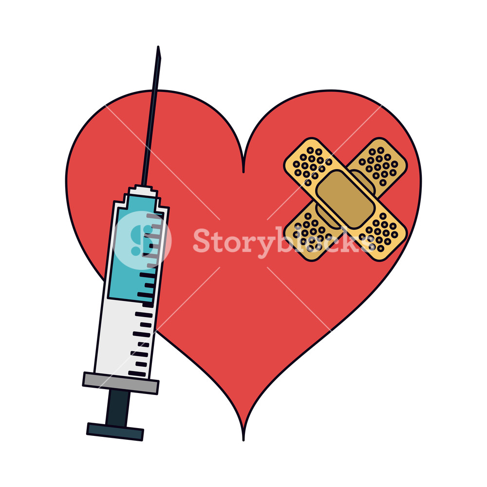 1000x1000 Medical Syringe And Heart With Bandage Vector Illustration Graphic