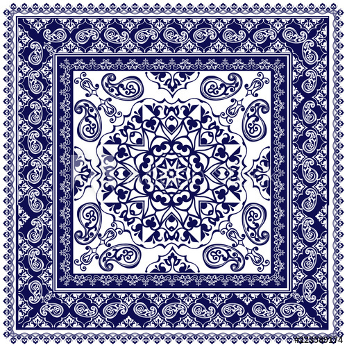 Indigo Dye Printed Traditional Paisley Pattern Vector Ornament 500x500 Indigo Dye Printed Traditional Paisley Pattern Vector Ornament