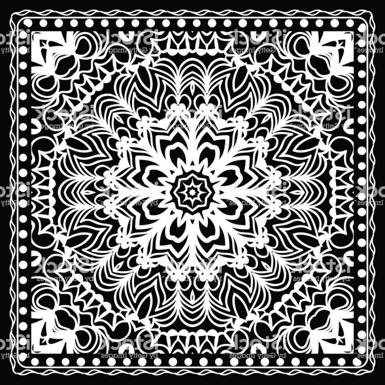 Fashion Design Black And White Paisley Bandana Print With Mandala 1228x1228 Fashion Design Black And White Paisley Bandana Print With Mandala