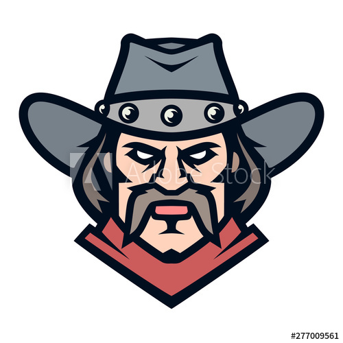 500x500 Professional Logo Cowboy, Sport Mascot, Icon Angry Bandit Vector
