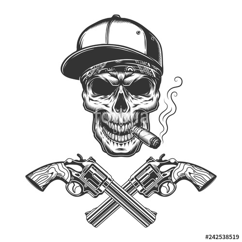 500x500 Vintage Monochrome Bandit Skull Smoking Cigar Stock Image