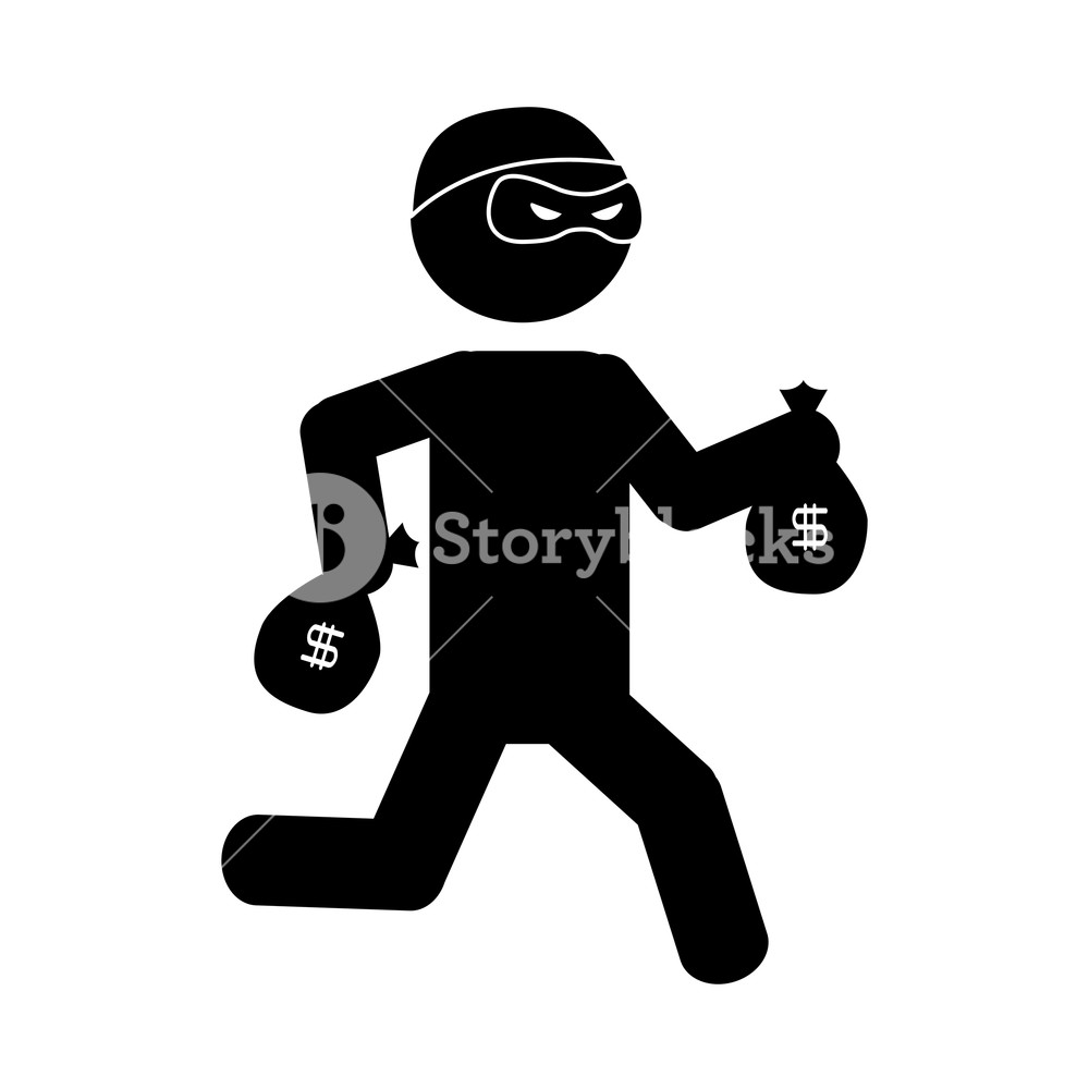 1000x1000 Danger Bandit Running With Money Bags Vector Illustration Design