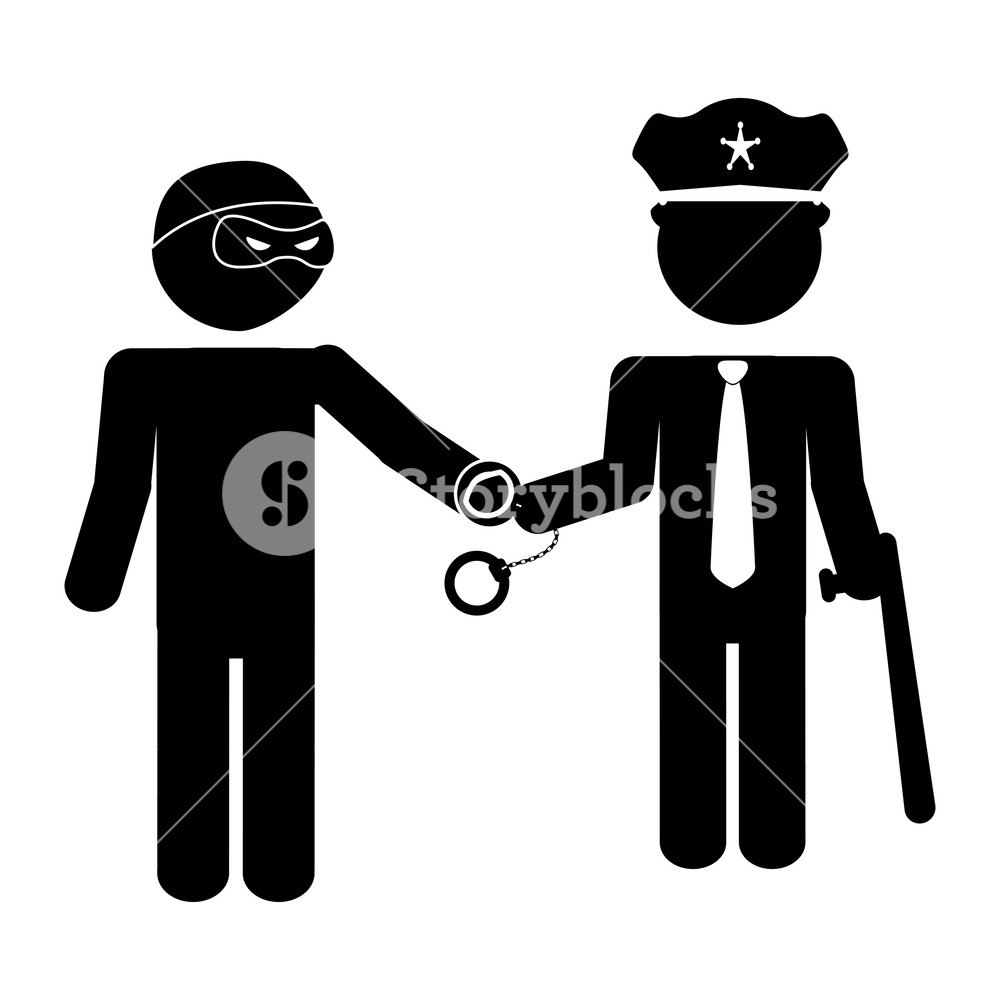 1000x1000 Police Agent With Handcuffs And Bandit Vector Illustration Design