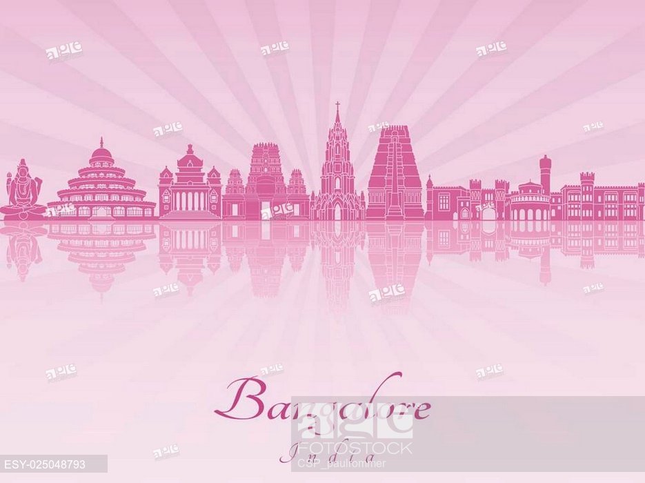 935x700 Bangalore Skyline In Purple Radiant Orchid, Stock Vector, Vector
