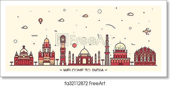 561x284 Free Art Print Of Indian Skyline Vector Illustration Linear Style
