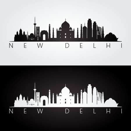 450x450 New Delhi Skyline And Landmarks Silhouette, Black And White Design