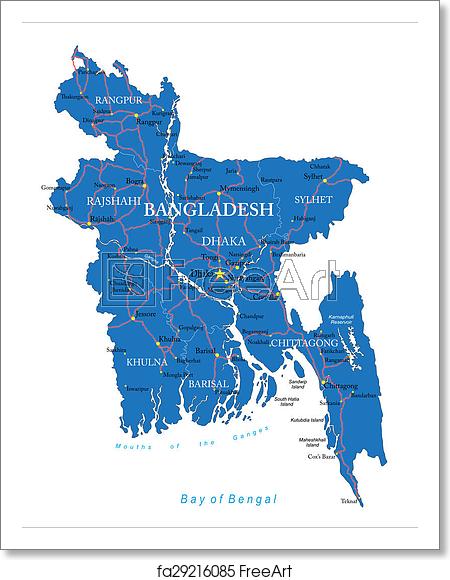 450x580 Free Art Print Of Bangladesh Map Highly Detailed Vector Map