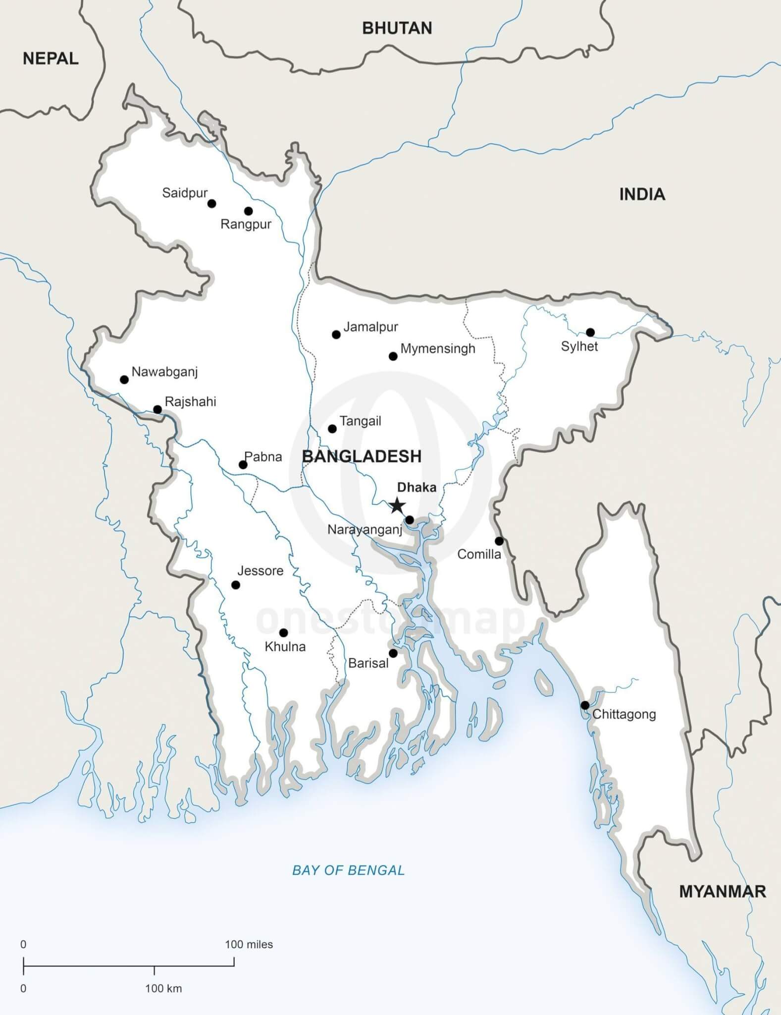 1577x2048 Vector Map Of Bangladesh Political One Stop Map