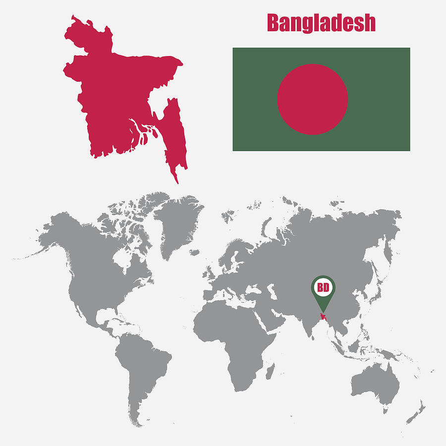 900x900 Bangladesh Map On A World Map With Flag And Map Pointer