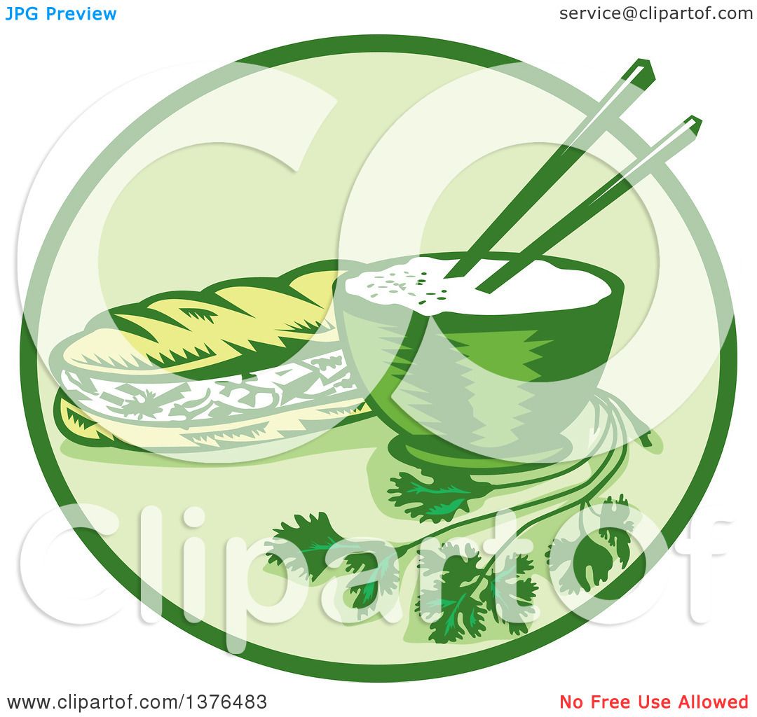 1080x1024 Clipart Of A Retro Woodcut Styled Meal Of Banh Mi Rice And A Meat