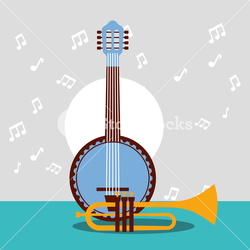 1000x1000 Jazz Festival Instruments Blue Banjo Trumpet Play Song Music