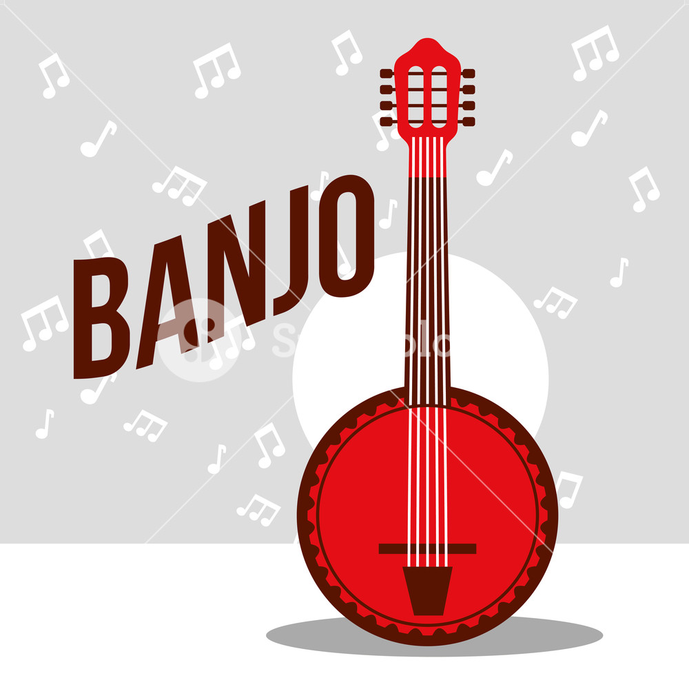 1000x1000 Jazz Festival Instruments Red Banjo Music Play Vector Illustration