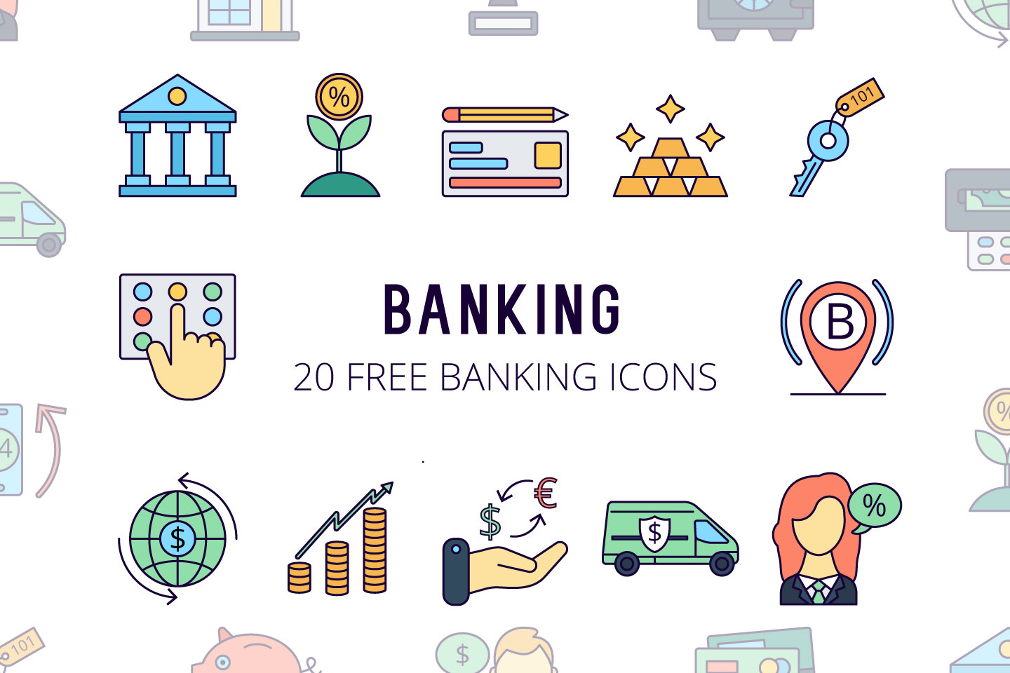 1440x960 Banking Vector Free Icon Set