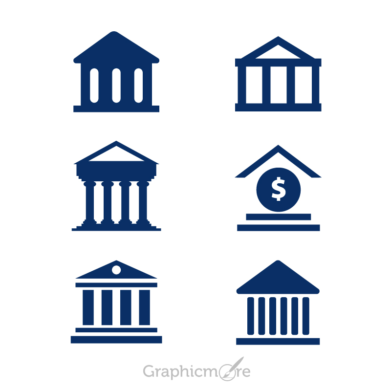 800x800 Bank Building Icons Set Design Free Vector