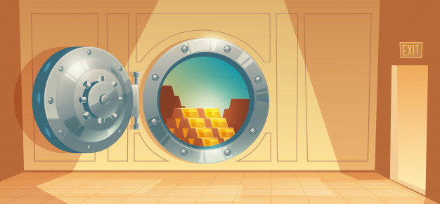 626x291 Cartoon Illustration Of Bank Vault, Metallic Iron Safe Door