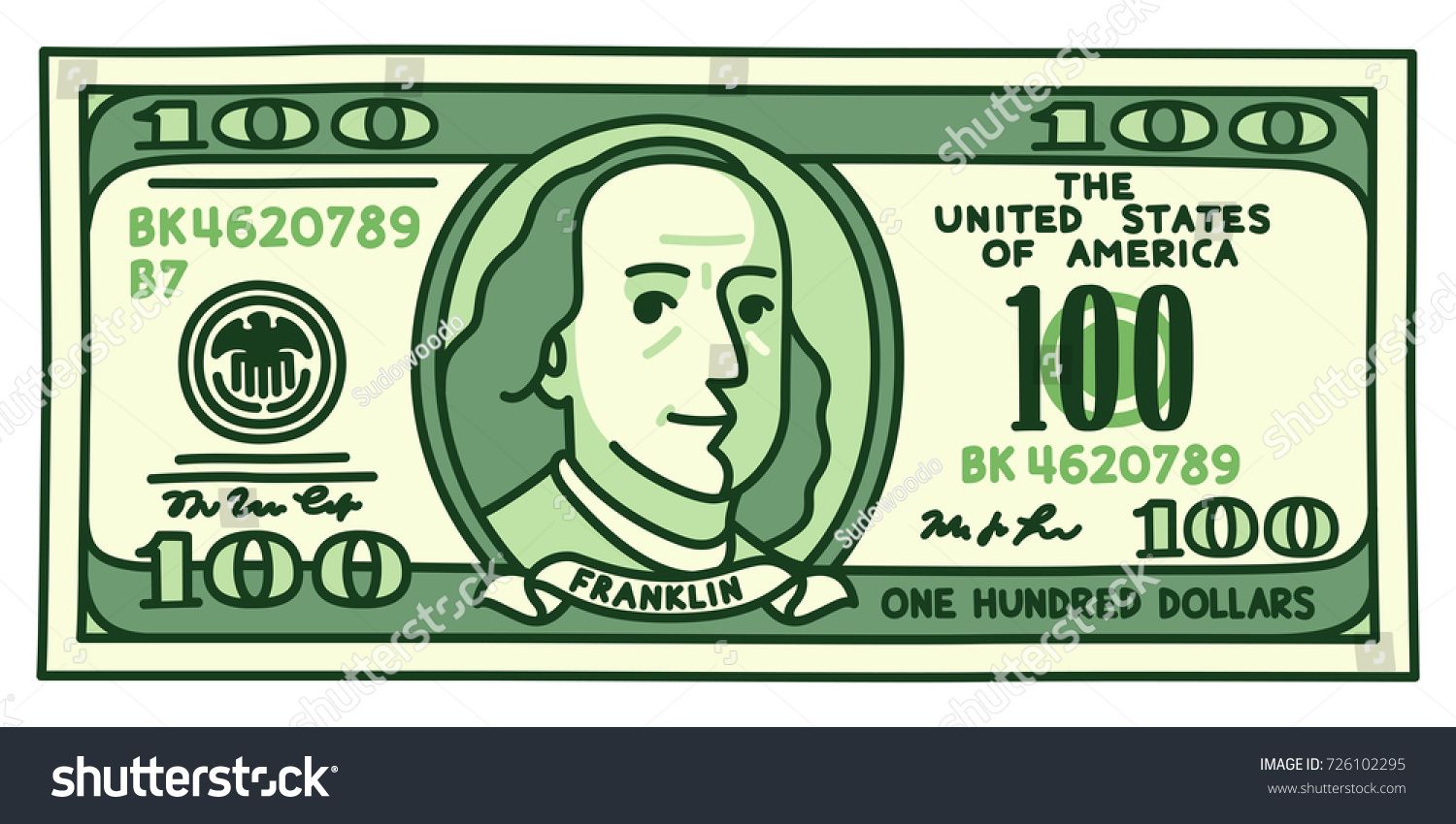 1500x850 Cartoon Hand Drawn Dollar Bill With Stylized Franklin Portrait