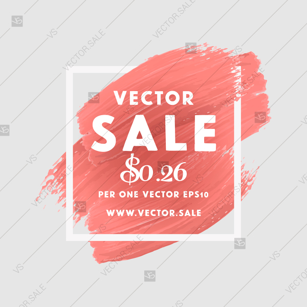 600x600 Vector Sale Banner Poster Pink Art Brush Acrylic Stroke Paint