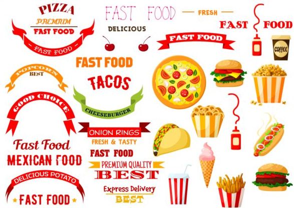 Fast Food Labels With Banners And Logo Vector Free Download 588x416 Fast Food Labels With Banners And Logo Vector Free Download