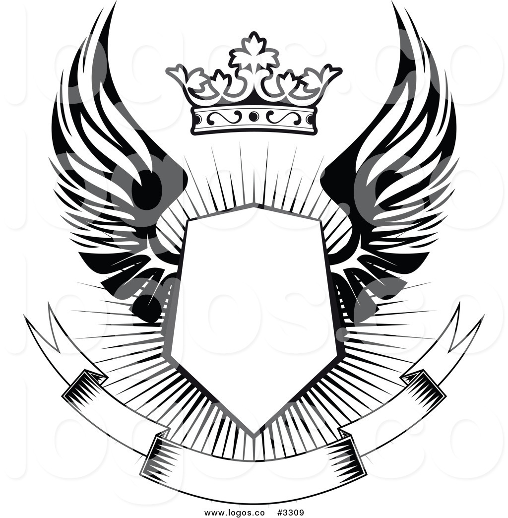 Royalty Free Vector Of A Black And White Winged Shield 1024x1044 Royalty Free Vector Of A Black And White Winged Shield