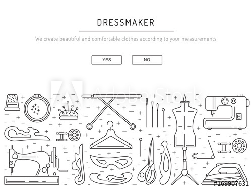 500x375 Template Sewing Banner Outline Vector Linear Tools And Equipment