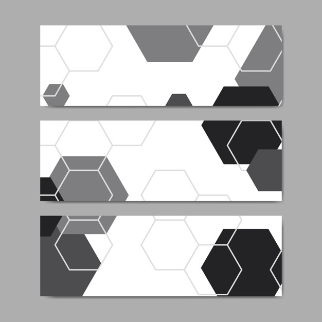 626x626 Black And White Hexagon Geometric Pattern Banner Vectors Set