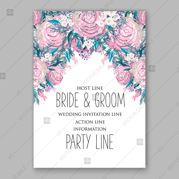 600x600 Watercolor Blush Pink Rose Wedding Invitation Vector Floral