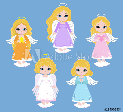 500x455 Set Angel Girls Baptism Vector Illustration