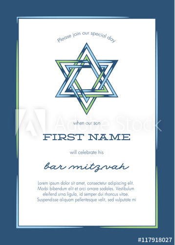 358x500 Bar Mitzvah Invitation, Greeting Card With Blue Background