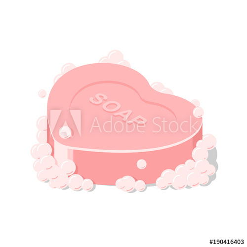 500x500 Vector Isolated Pink Soap Heart Shape, Icon Soap Suds, Bar Of Soap