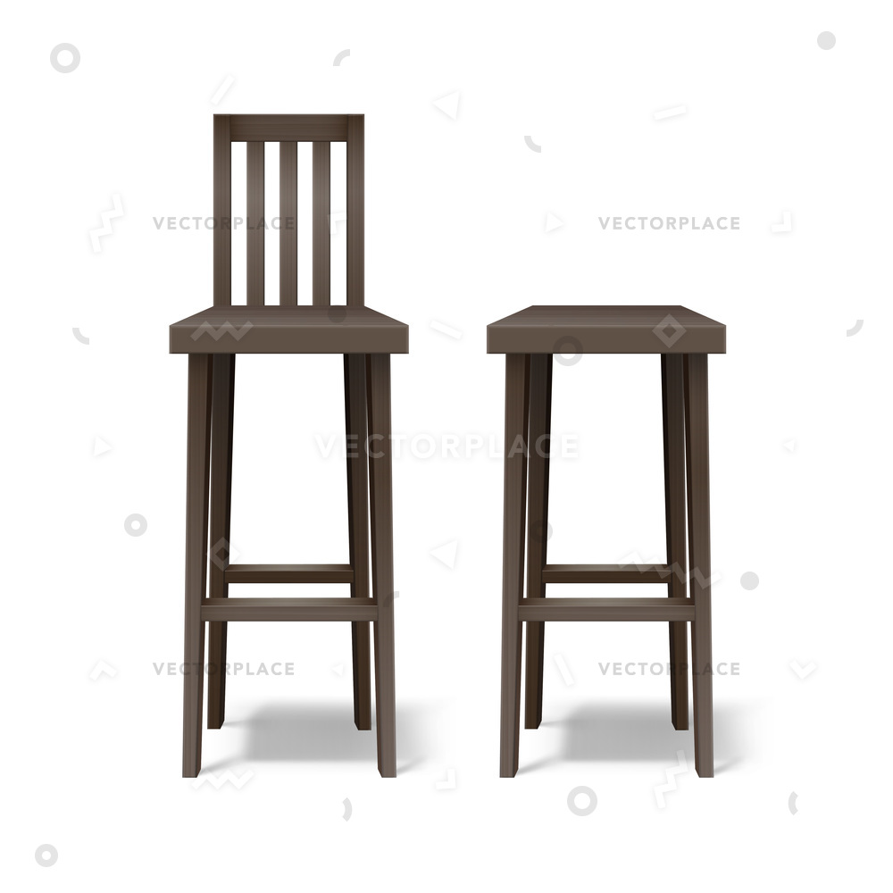1000x1000 Two Dark Brown Wooden Bar Stools Vector Illustration
