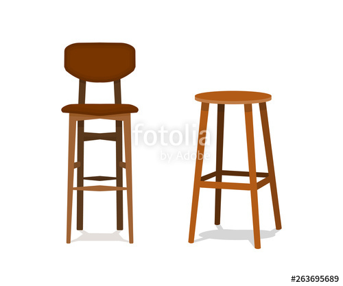 500x417 Vector Two Ocher, Brown Wooden Bar Stools With Leather Seats Front
