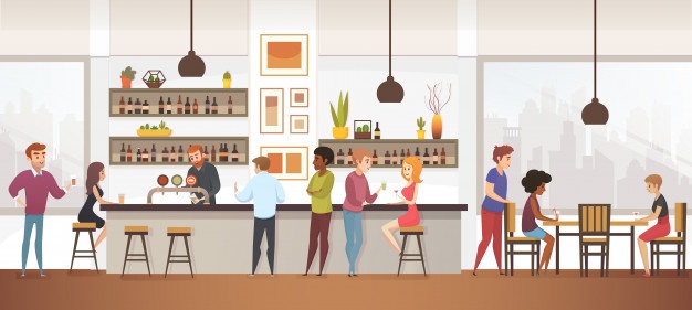 626x281 People Drink Coffe Into Interior Vector Cafe Bar Vector Premium