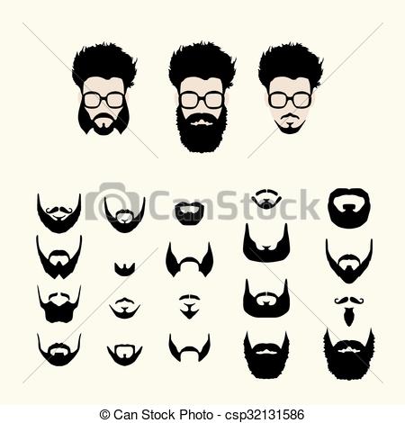 450x470 Corte De Pelo, Estilo, Conjunto, Barba, Anteojos, Vector, Hipster
