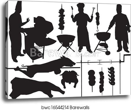 453x379 Barbecue Vector Silhouettes, Canvas Print Barewalls Posters