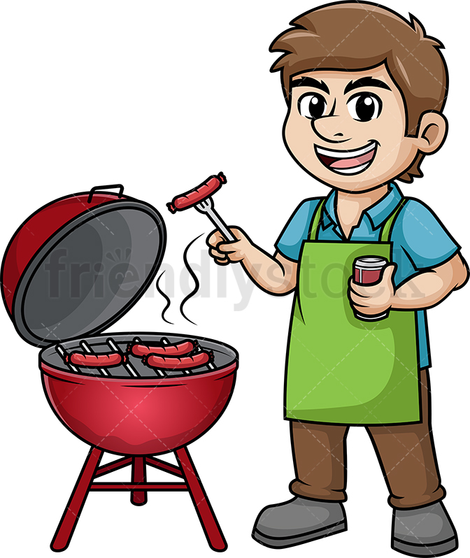672x798 Man Cooking Barbecue Cartoon Vector Clipart