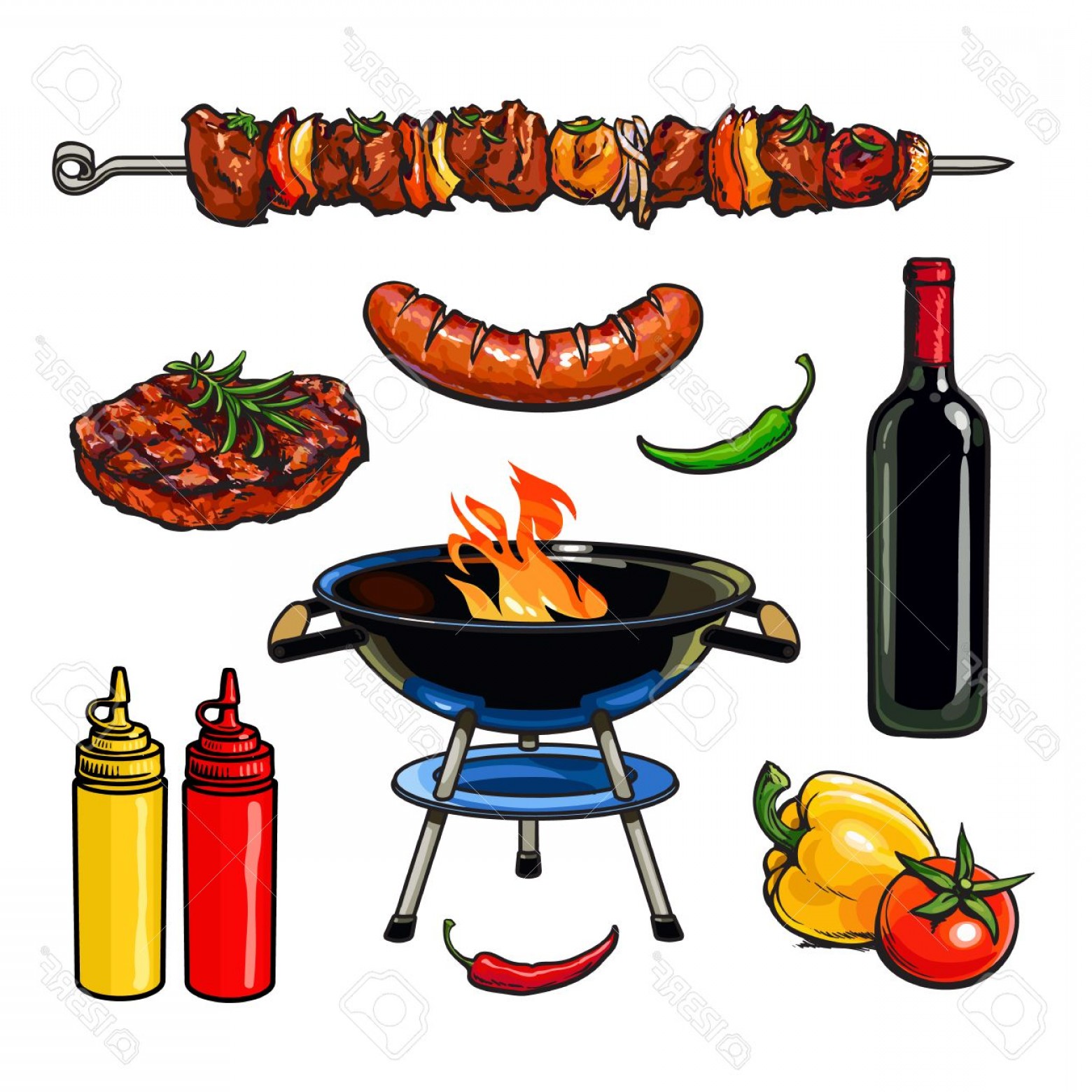 1560x1560 Photostock Vector Set Barbecue Vector Sketch Drawn