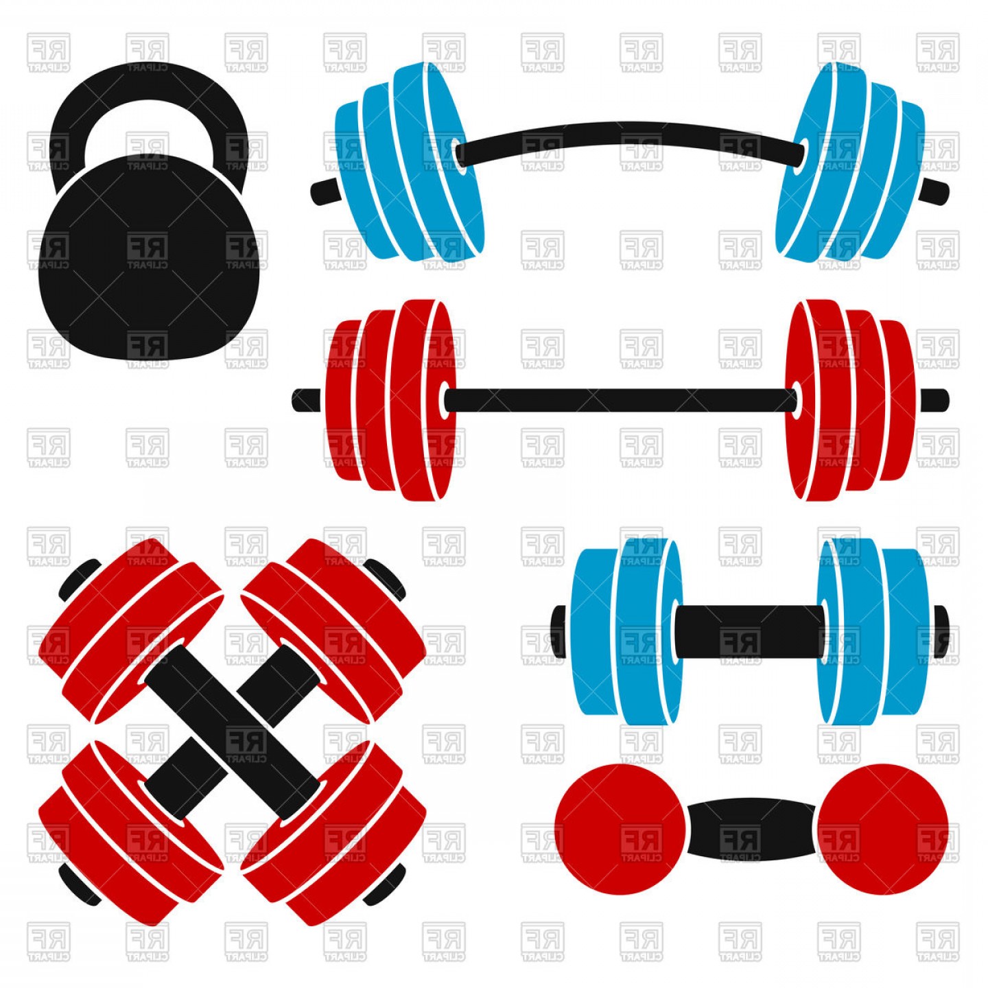 1440x1440 Set Of Athletic Weights Kettlebell Dumbbell Barbell Vector Clipart